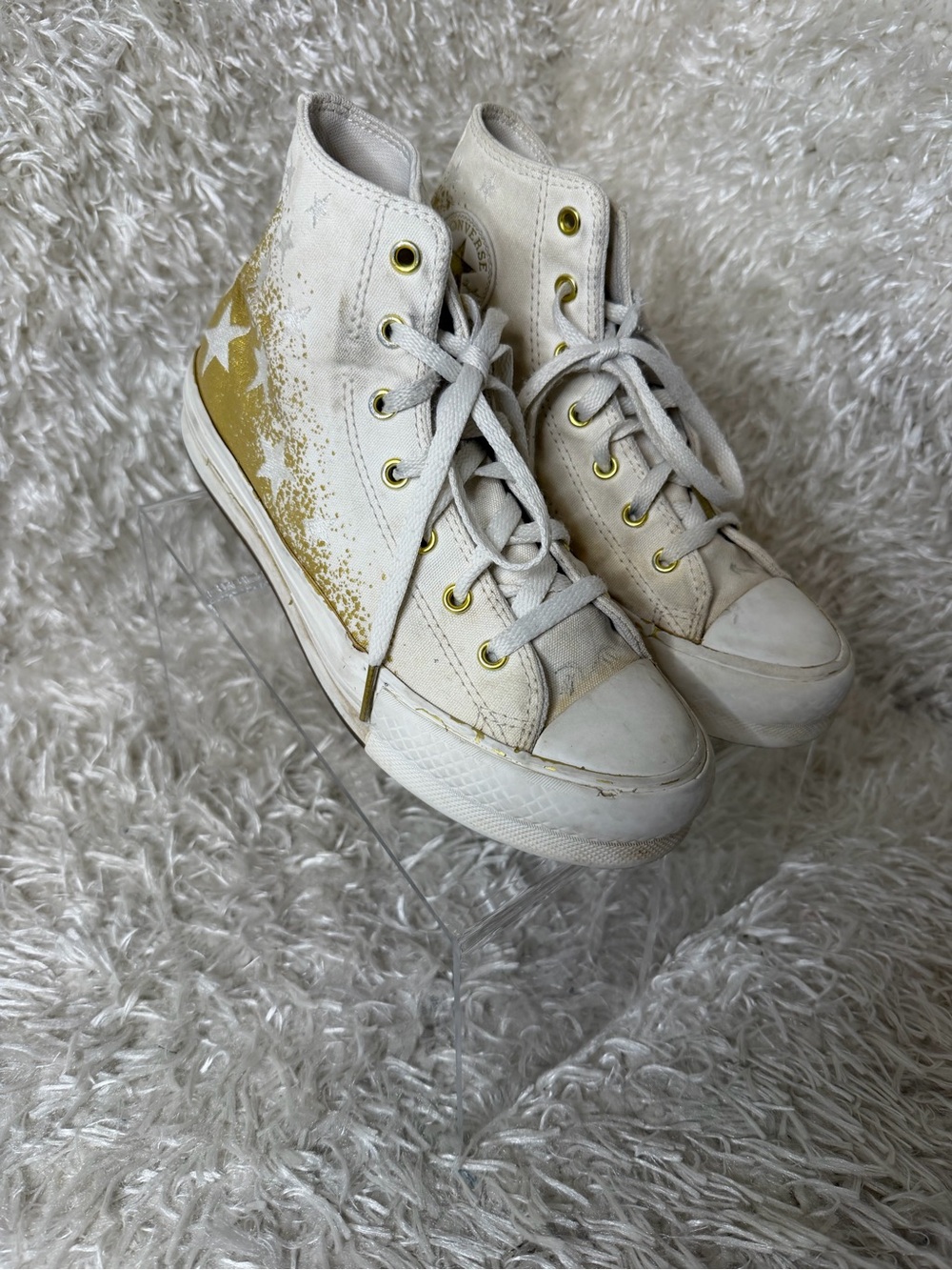 Converse Chuck Taylor All Star EVA Lift Platform Gold Stars Big Kids Size 5.5